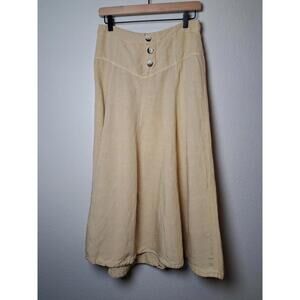 Zara Linen Blend Rustic Long Button Midi Skirt M Vanilla Light Camel